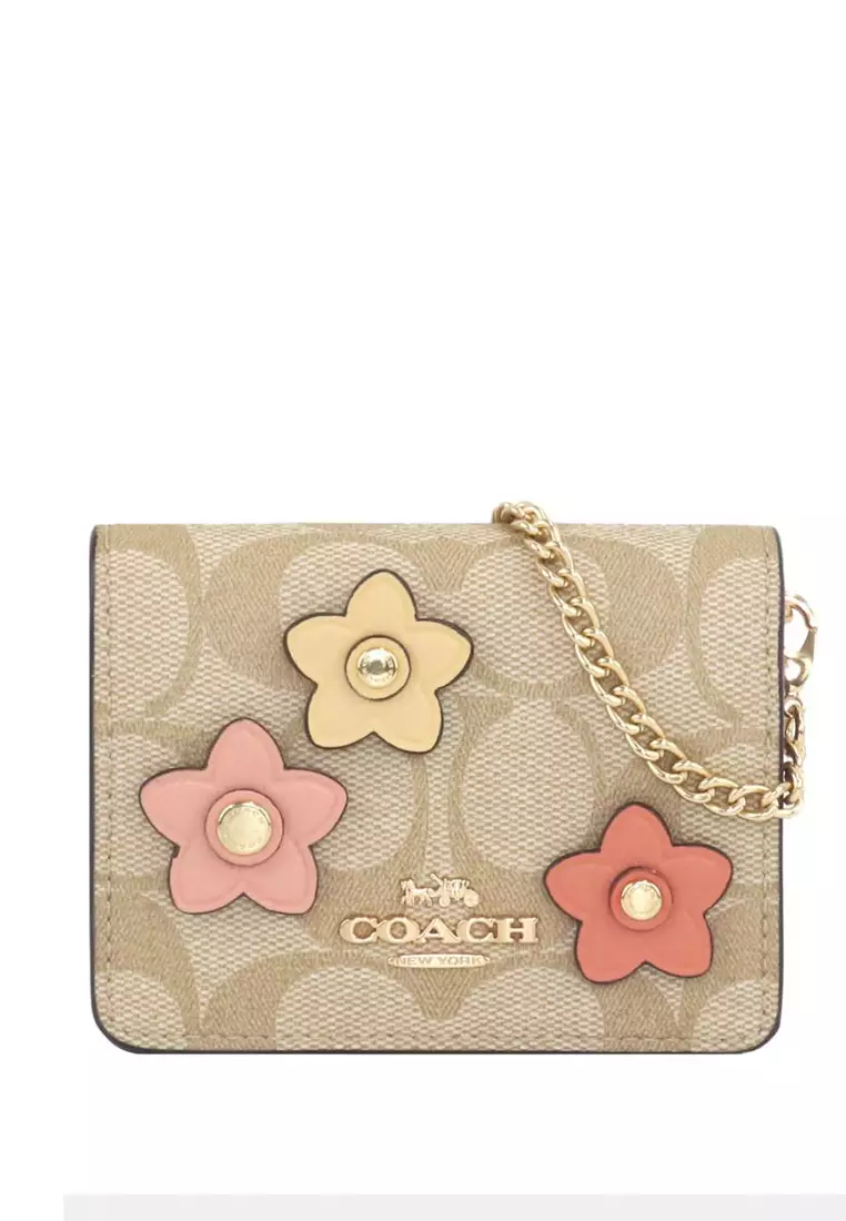 Coach Mini Wallet On A Chain In Signature Canvas With Floral Applique