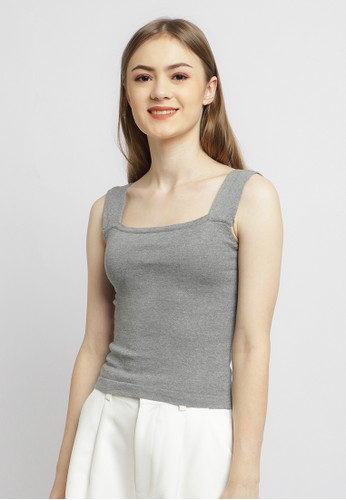 Beyoutiful The Label grey Lexi Square Neck Fitted Knit Tank Top 6ADE8AA0C6F416GS_1