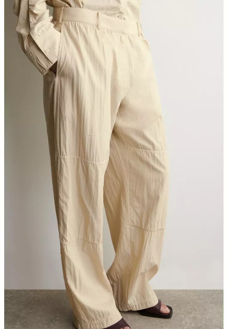 HANDMADE CRINKLED-SILK STRAIGHT-LEG TROUSERS
