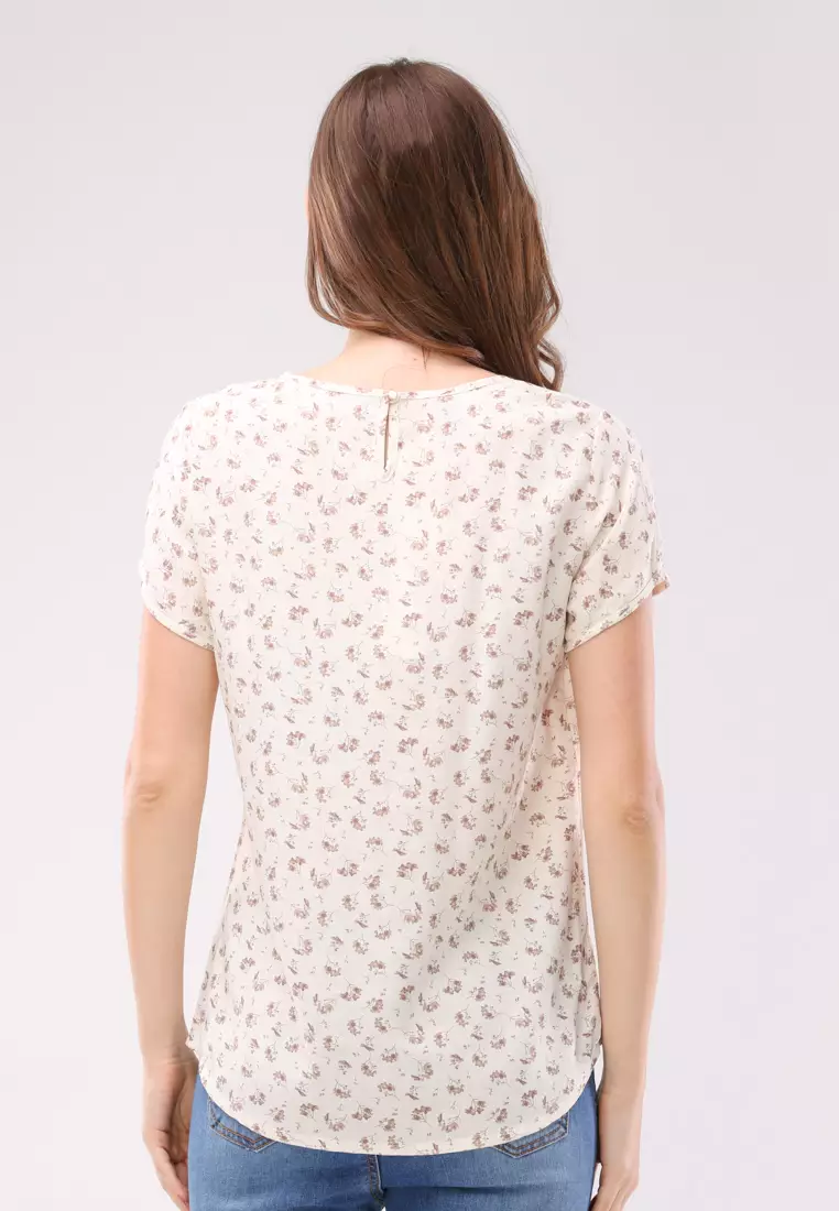 Printed Soft Linen Woven Short Sleeves Blouse