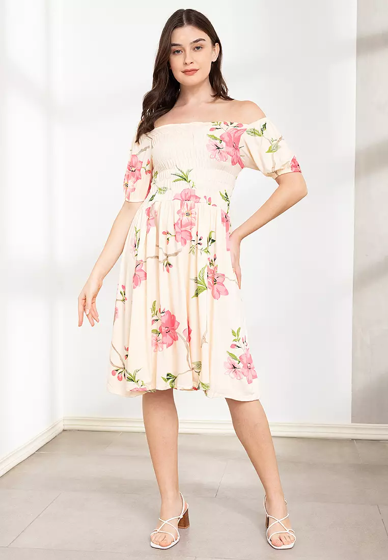 Buy F101 Off Shoulder Smocked Dress 2023 Online Zalora Philippines 