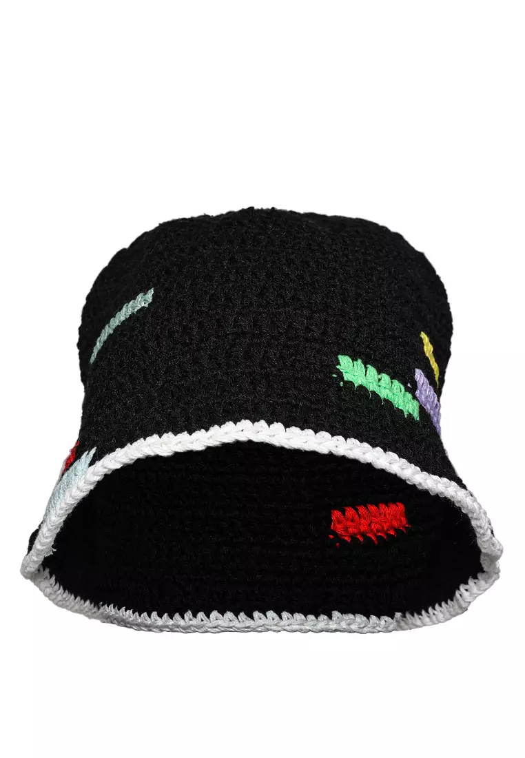 Black Rainbow Knit Bucket Hat