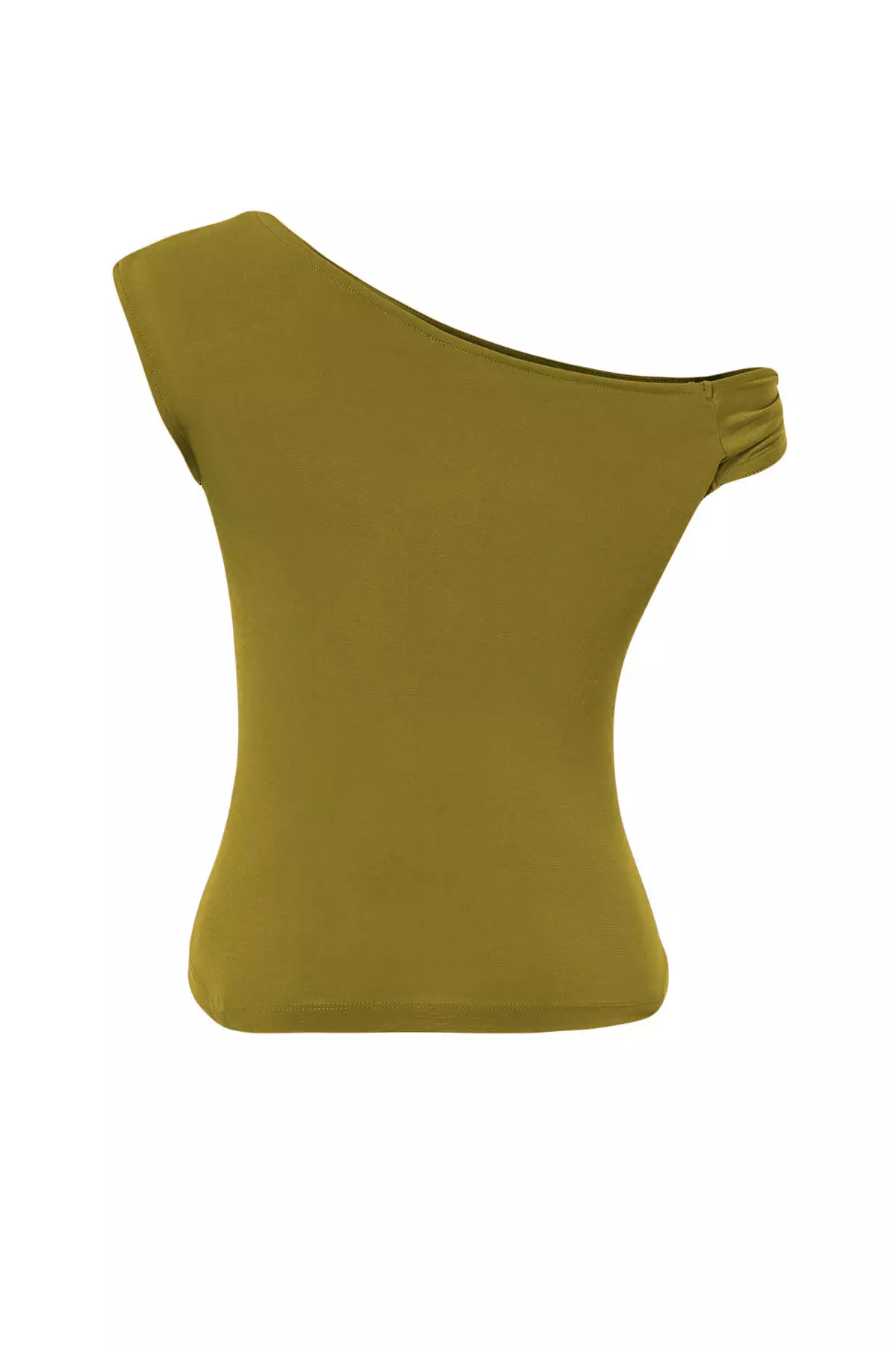 Oil Green Plain Asymmetric Neck Sleeveless Knitted Sandy Stylish/Evening Blouse