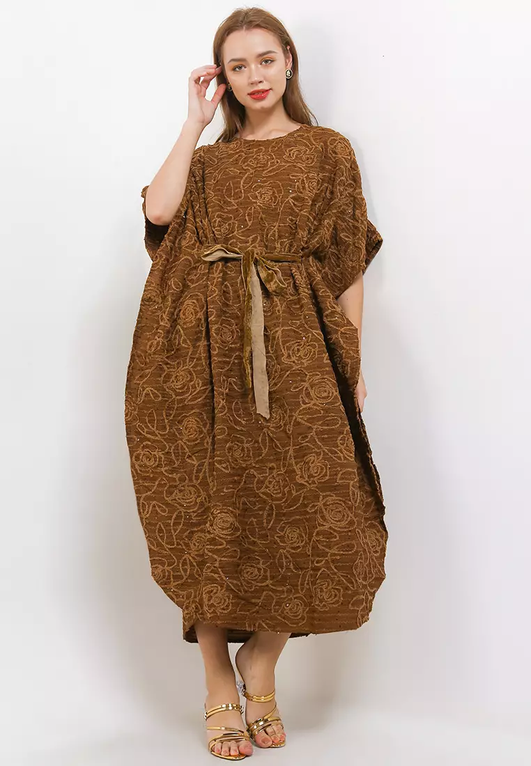 Sequined Rossette Kaftan With Velvet Belt