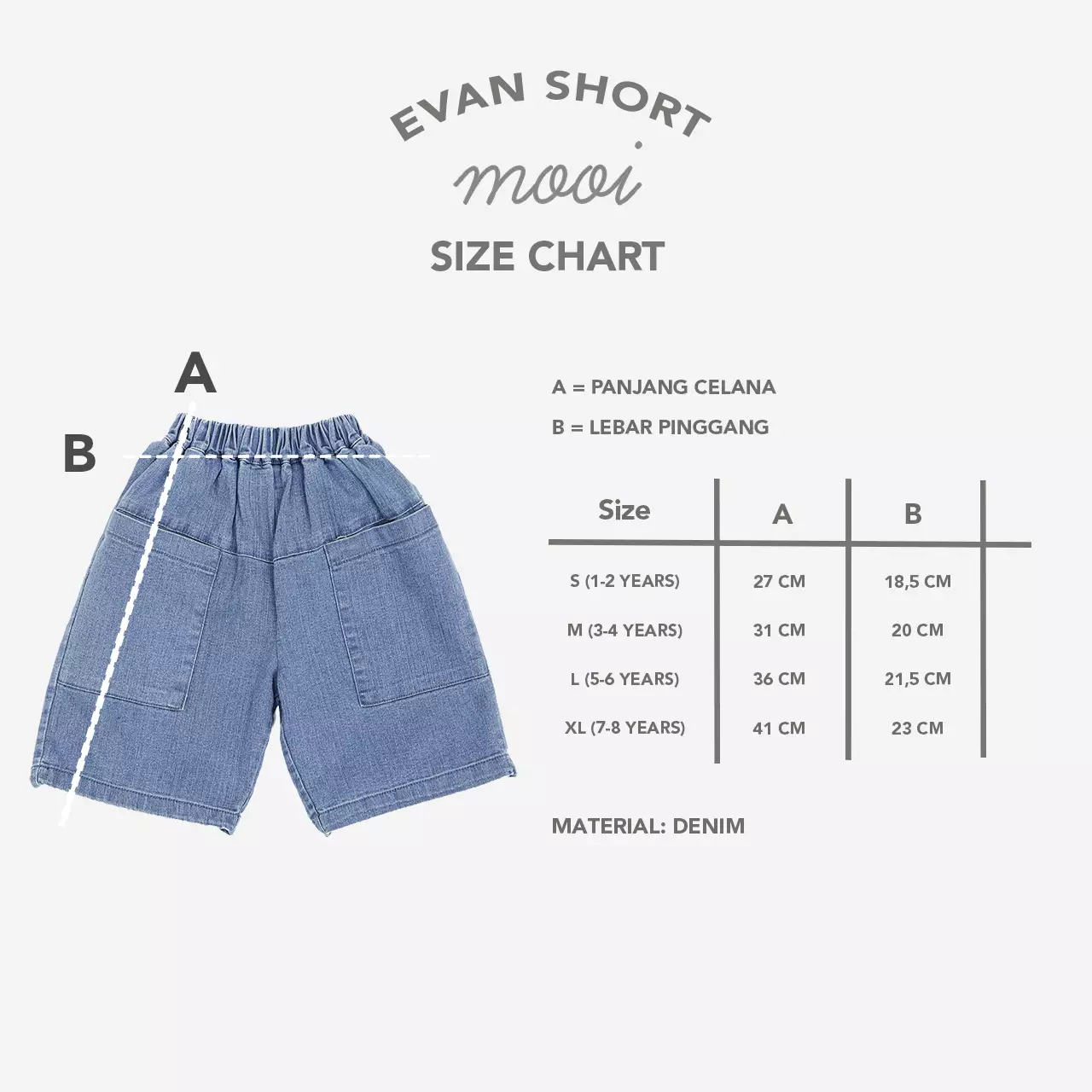 Mooi Celana Jeans Anak Evan Denim Short - Light Blue