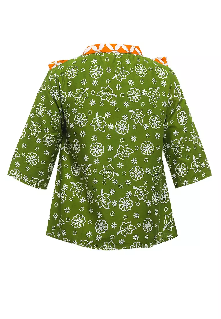 Blouse/ Blus Anak Perempuan Ally Green Batik Cap Junior Girl Casual