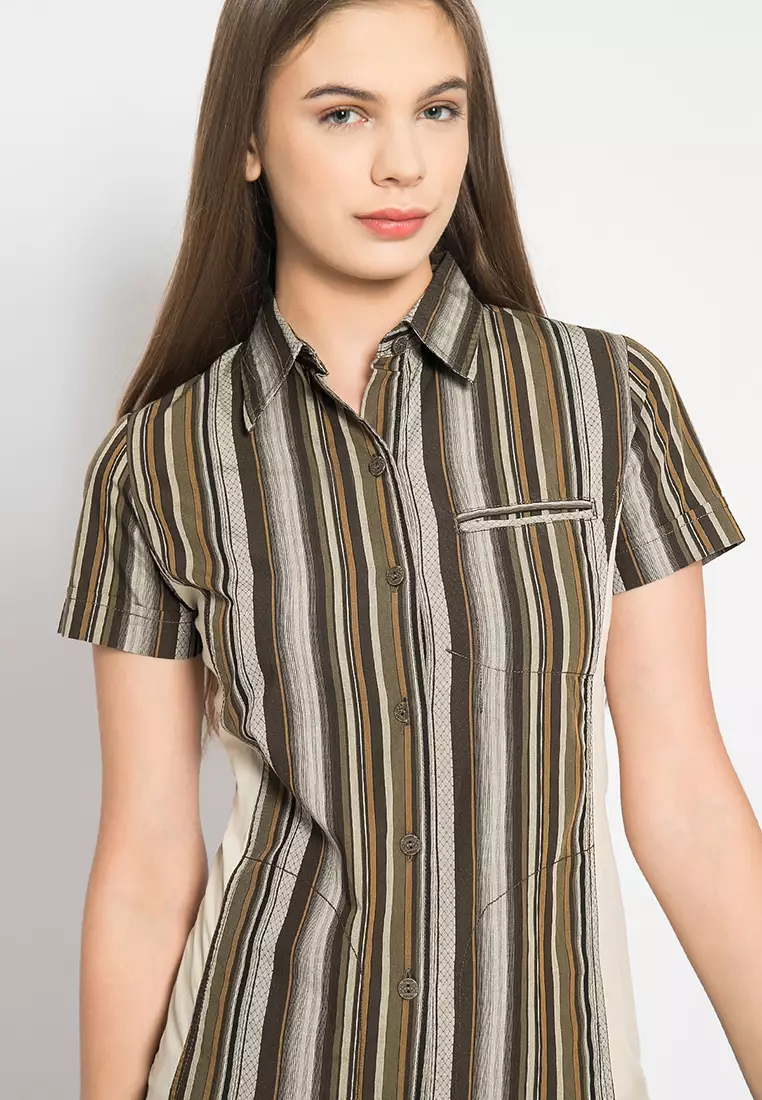 LGS Kemeja Wanita Slim Fit Brown coklat Motif LLSH Size L