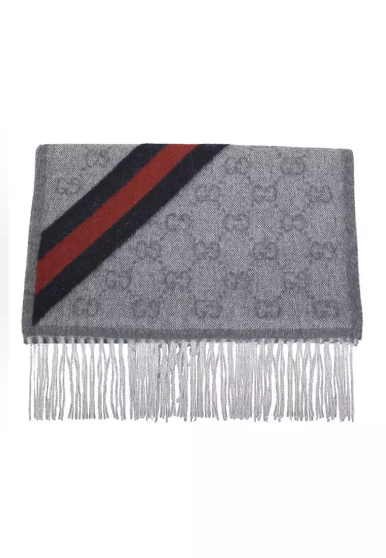GG Logo Wool Scarf in Grey 570603 3G200