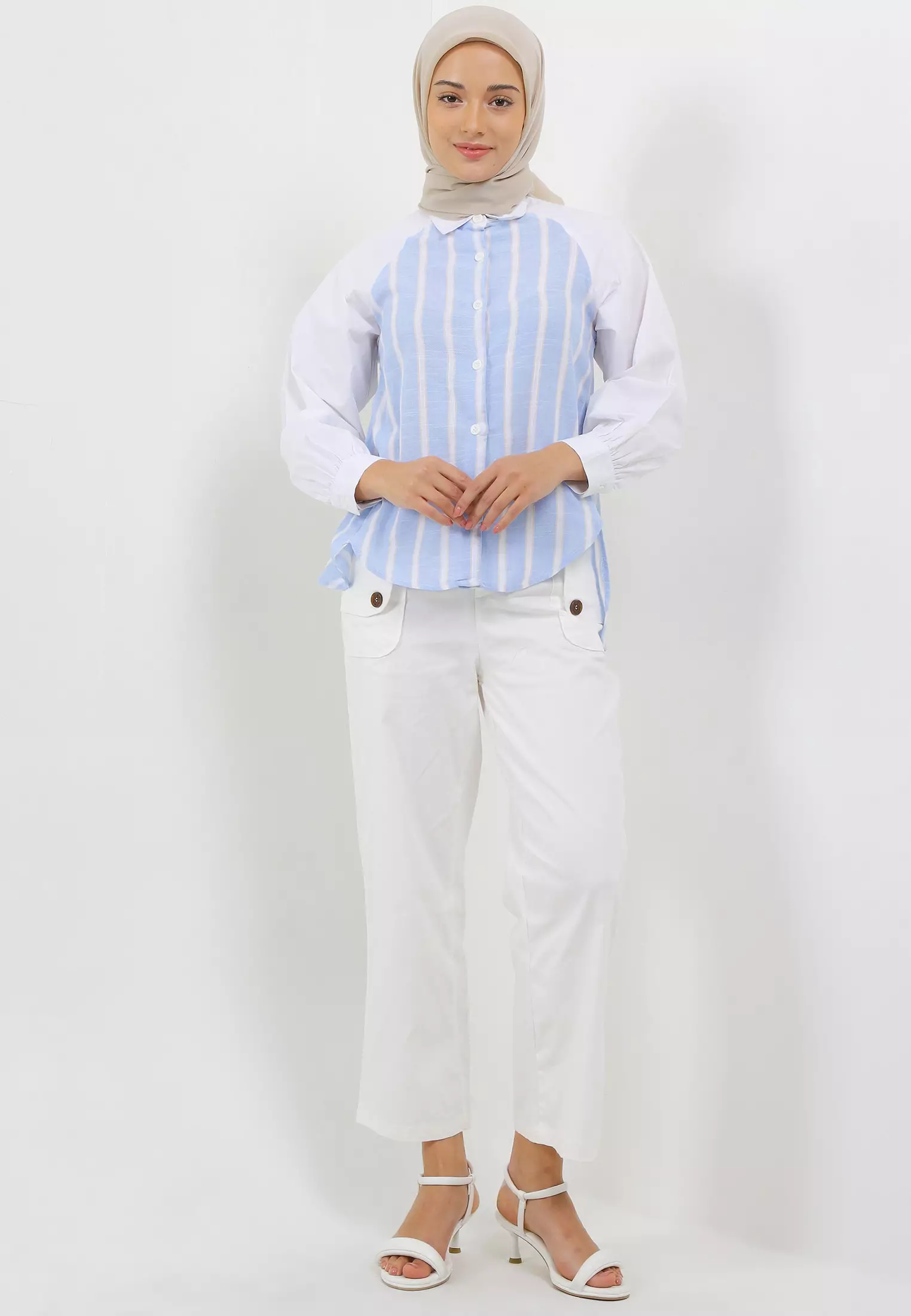 MFMW Azucena Atasan Blouse Biru Motif Salur