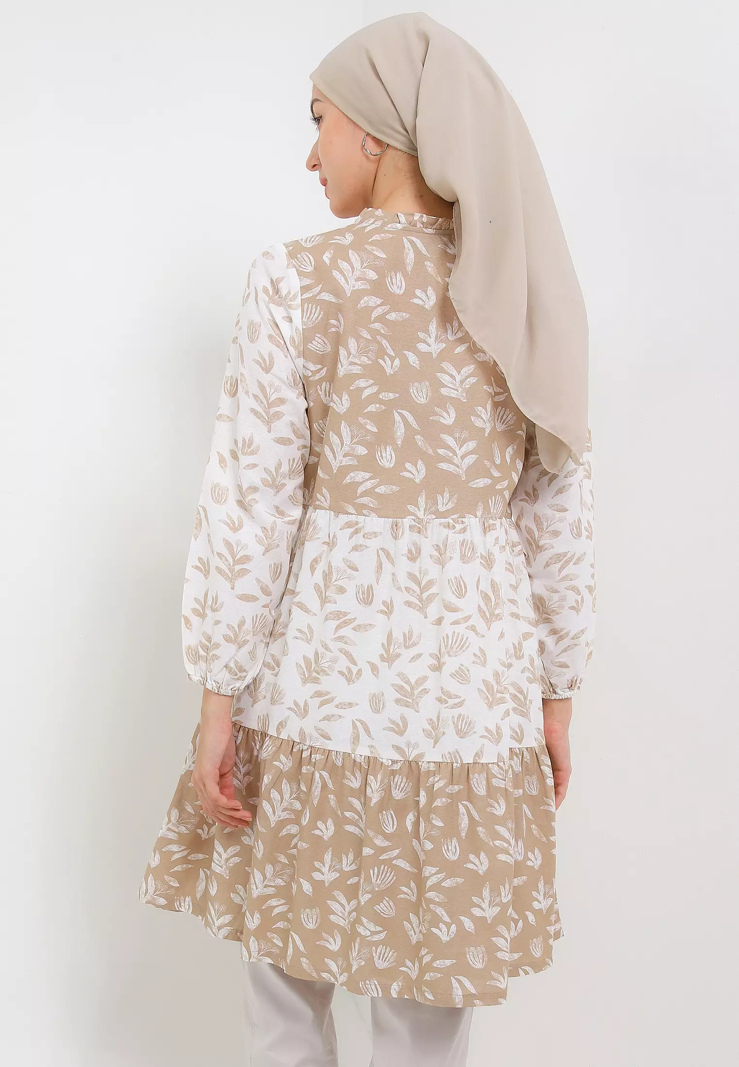 MFMW Zafrana Tunik Khaky Motif Daun