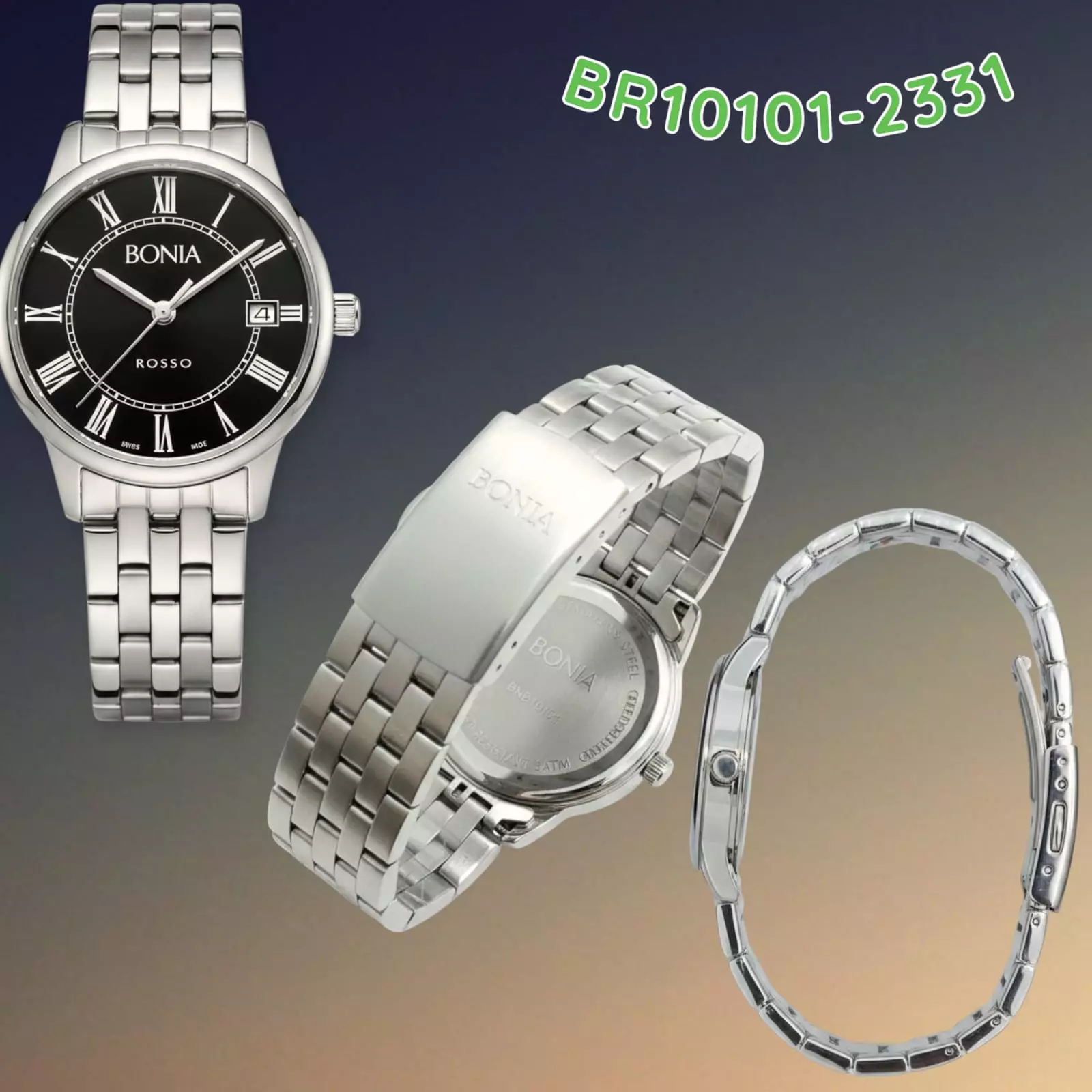 Bonia BR10101-2331 Silver Dasar Hitam Cewek
