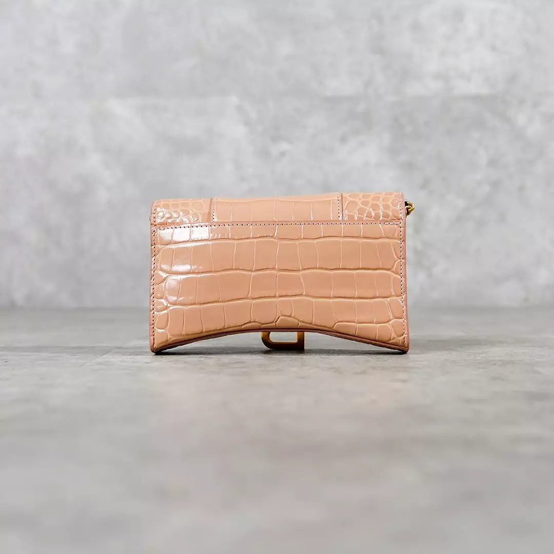 Tas BALENCIAGA HOURGLASS GHW NUDE CROCO CHAIN WOC SHOULDER BAG 100% ORIGINAL
