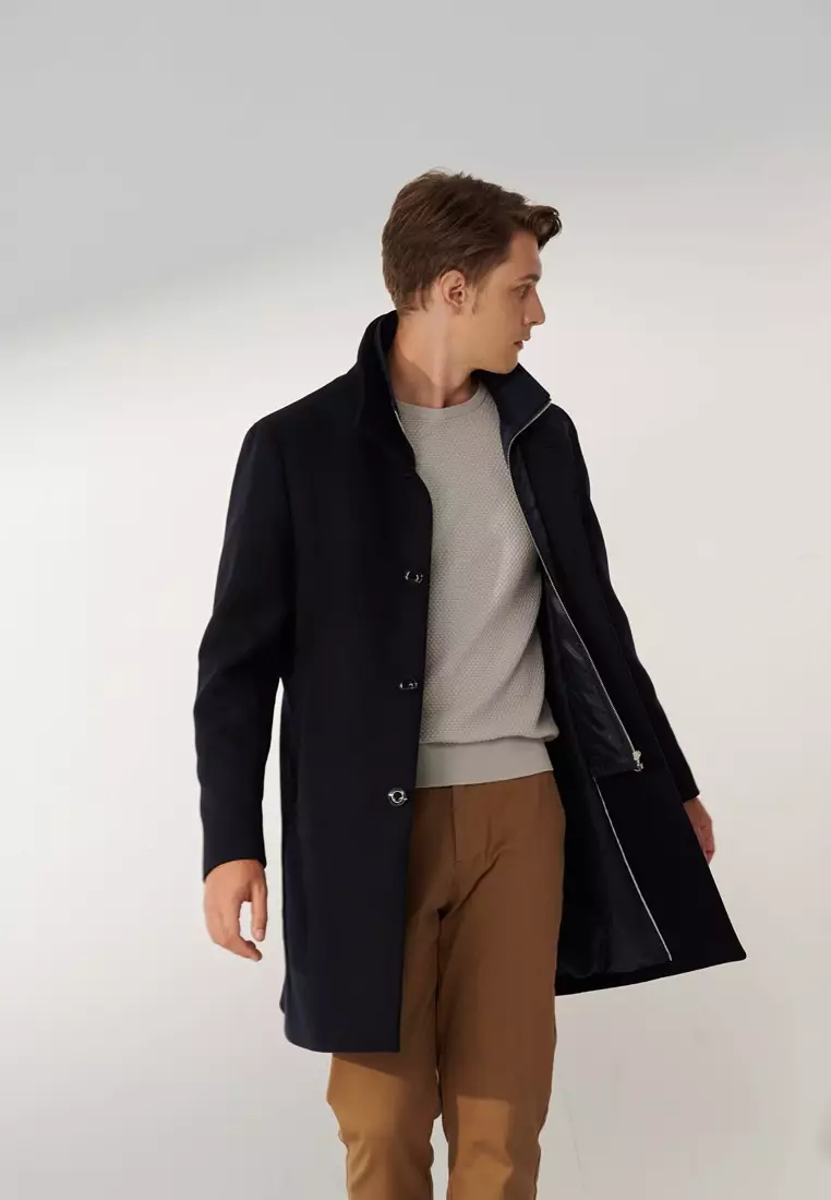 Midnight Night Blue Faux Two-Piece Down Overcoat