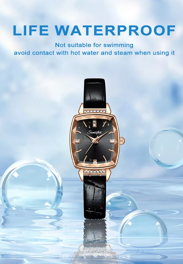 Jam Tangan Wanita 8006 Kuarsa Wanita Tali Kulit Berlian Jam Tangan Cewek Original black