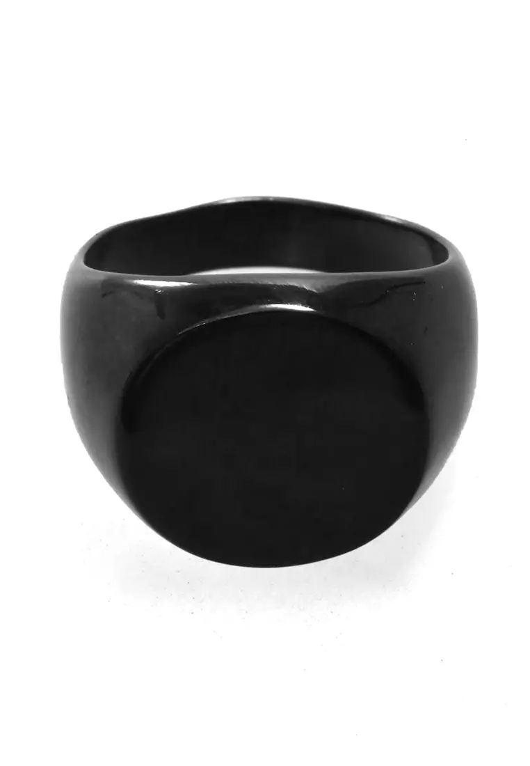 Daisy Cincin Signet Ring Desain Oval Aksesoris Pria Wanita Material Titanium ORIGINAL - Black Glossy