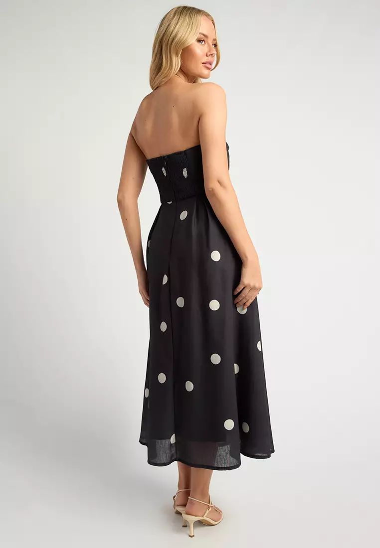 Polkadot Folded Neckline Midi Dress With Pockets