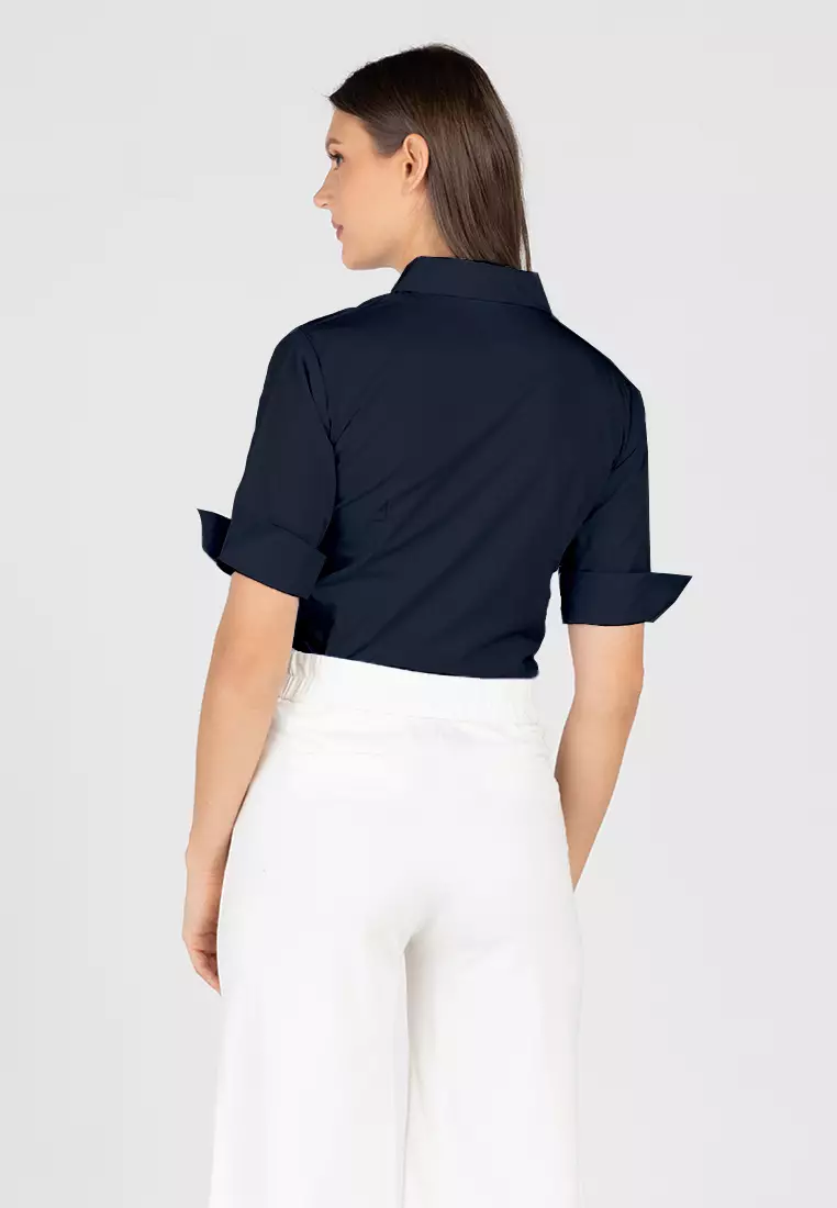 Diana 3/4 Sleeve Plain Button Down Office Blouse