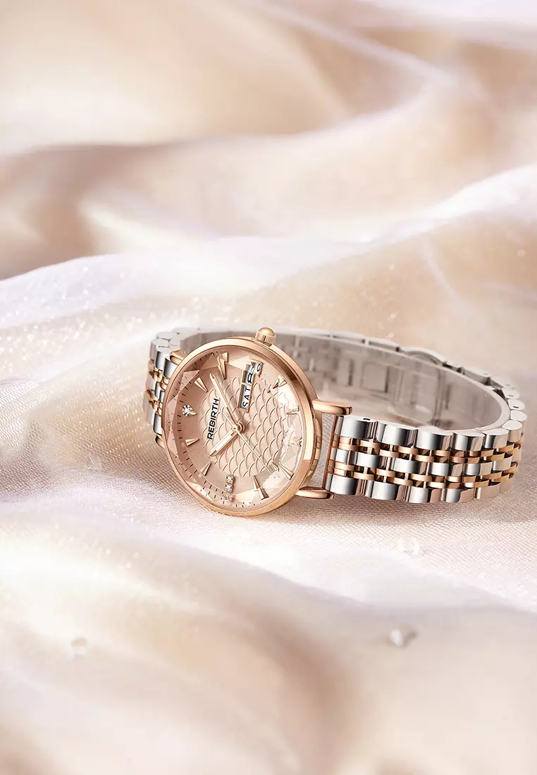 Jam Tangan Wanita Original Anti Air Tali Stainless Steel Jam Kuarsa Santai Mewah Jam Tangan Cewek rosepink