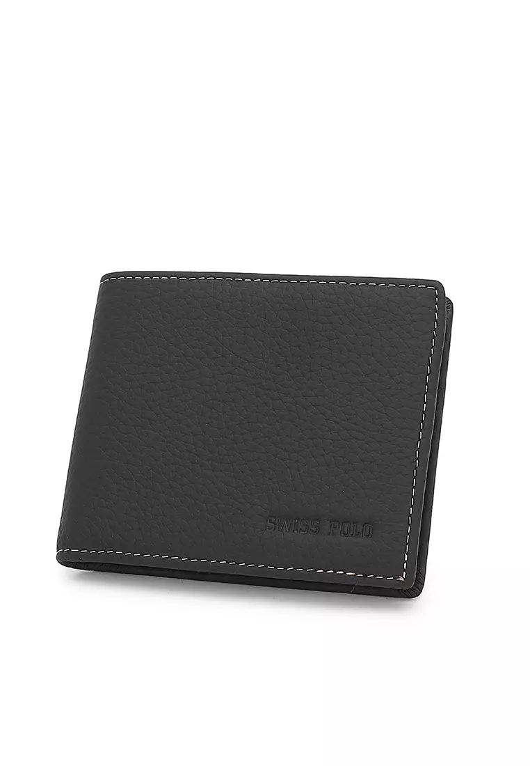 Genuine Leather RFID Short Wallet - Black