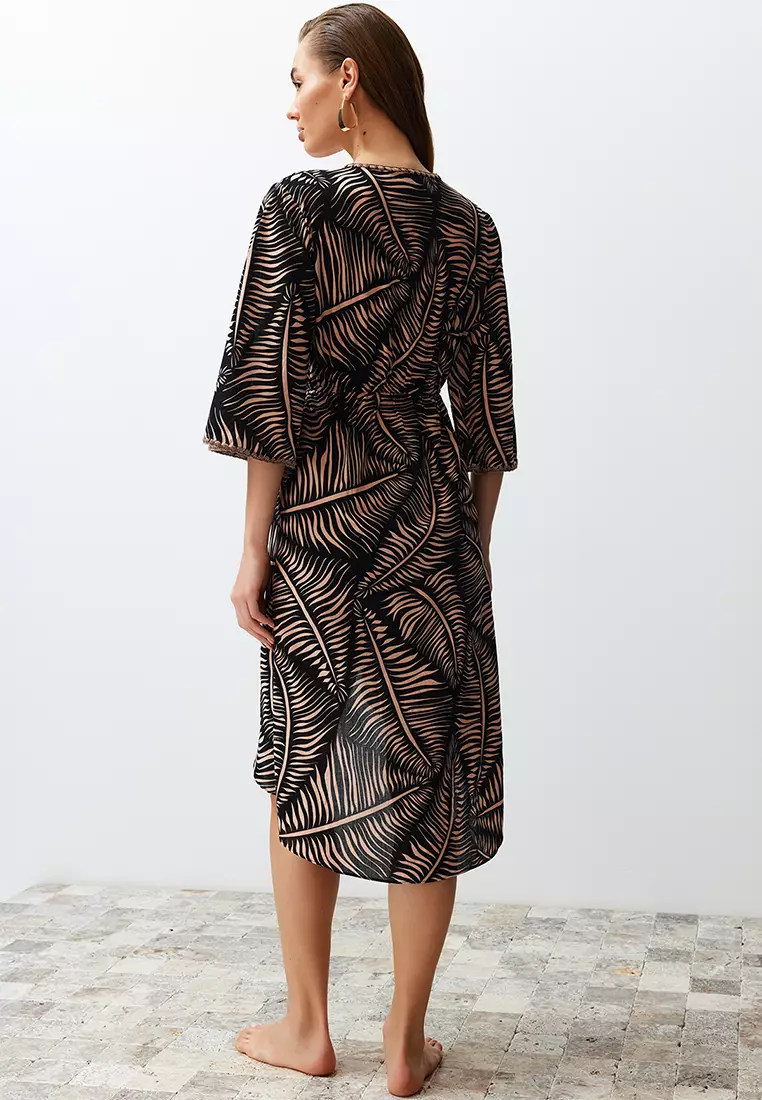 Ethnic Patterned Midi Flounce Beach Dress