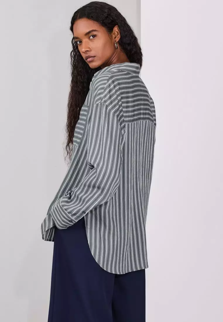 Jacquard Stripe Oversized Long Sleeve Shirt