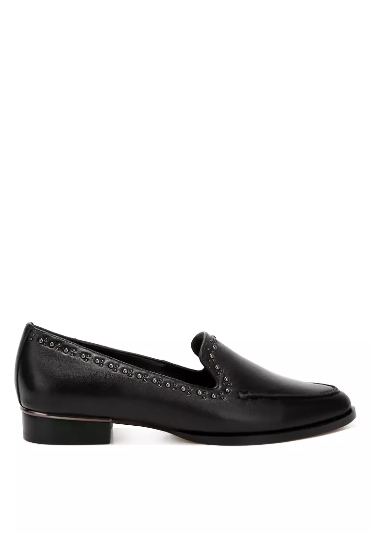 Discount on Rag & CO.  shoes - SKU: Studs Embellished Leather Loafers in Black