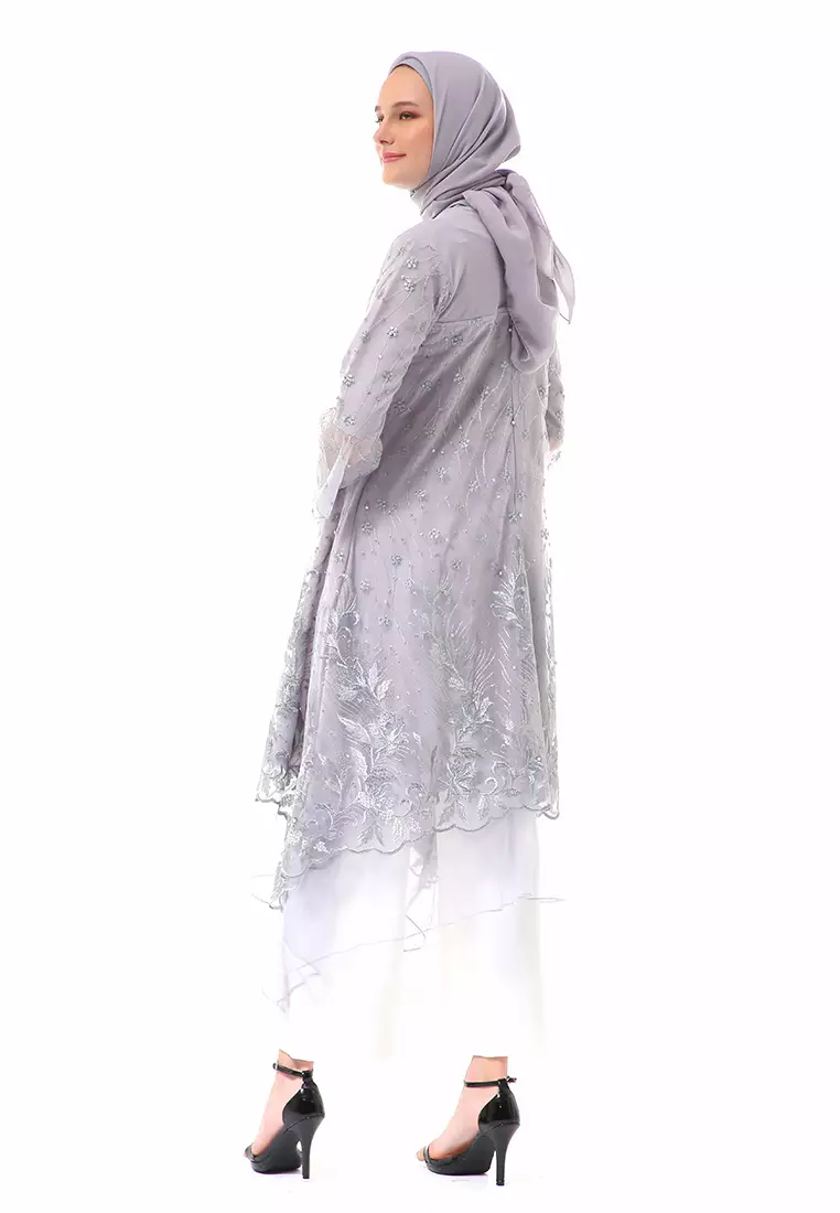 Laika Dress Muslimah Brukat Long Sleeve High Quality Premium Wanita - Gray