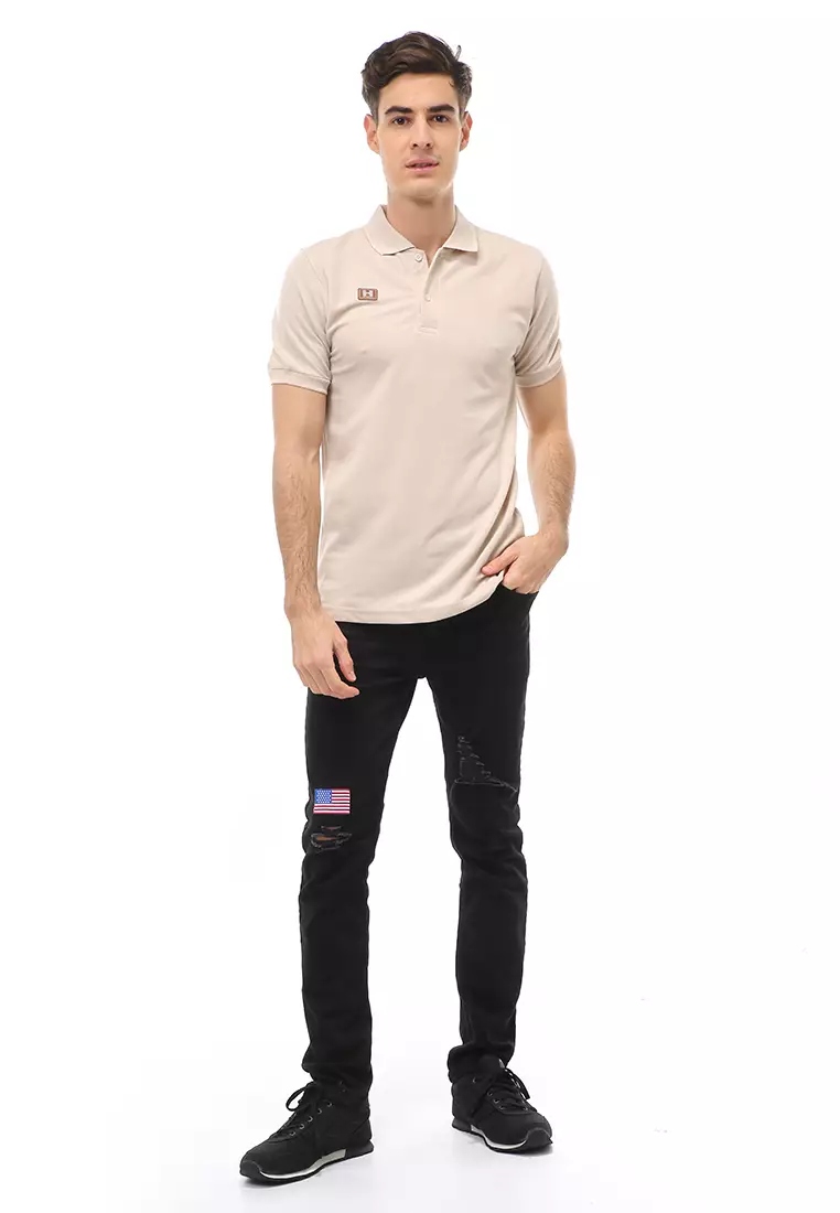 Jack Atasan Formal Pria T-Shirt Kaos Polo Polos Lengan Pendek Material Cotton ORIGINAL - Light Brown