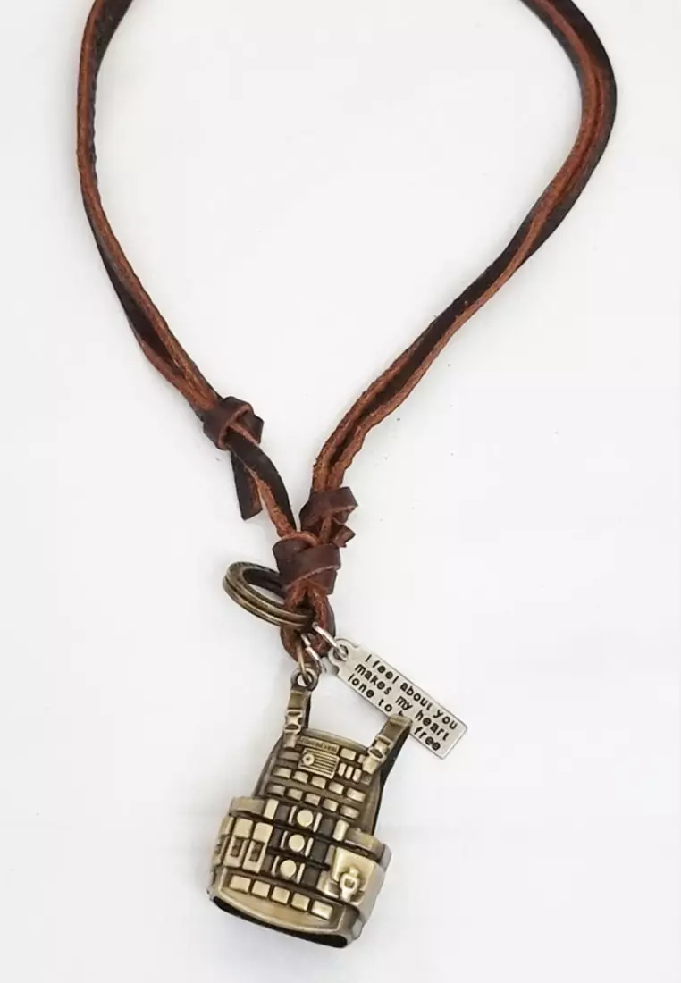 Armoured Vest 3-D Leather Necklace Kalung Pria Brown