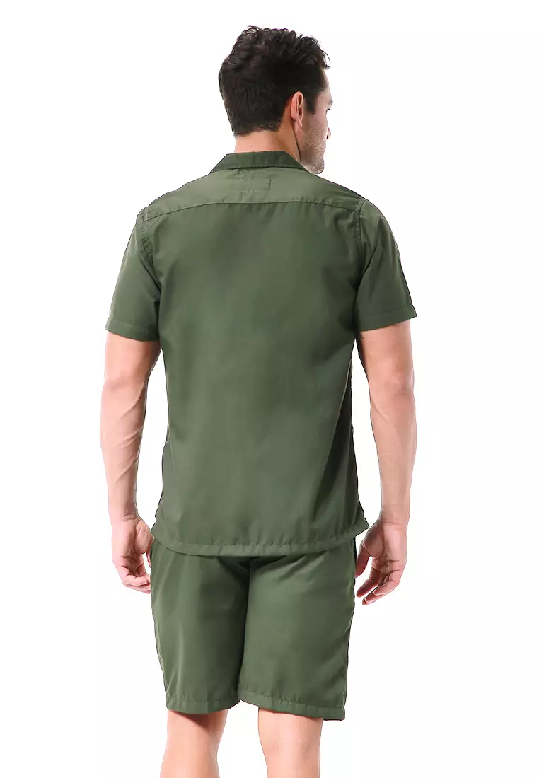 Deon Piyama Pria Plain Motive Kemeja One Set Lengan Pendek Material Cotton ORIGINAL - Army