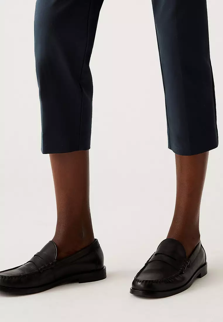 Cotton Blend Slim Fit Cropped Trousers