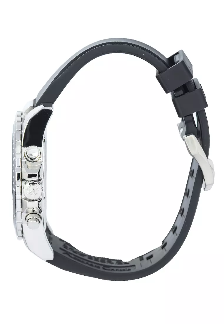 Alexandre Christie - Jam Tangan Chronograph Pria - Silver Case Black Rubber Strap - 6141MCRSSSL