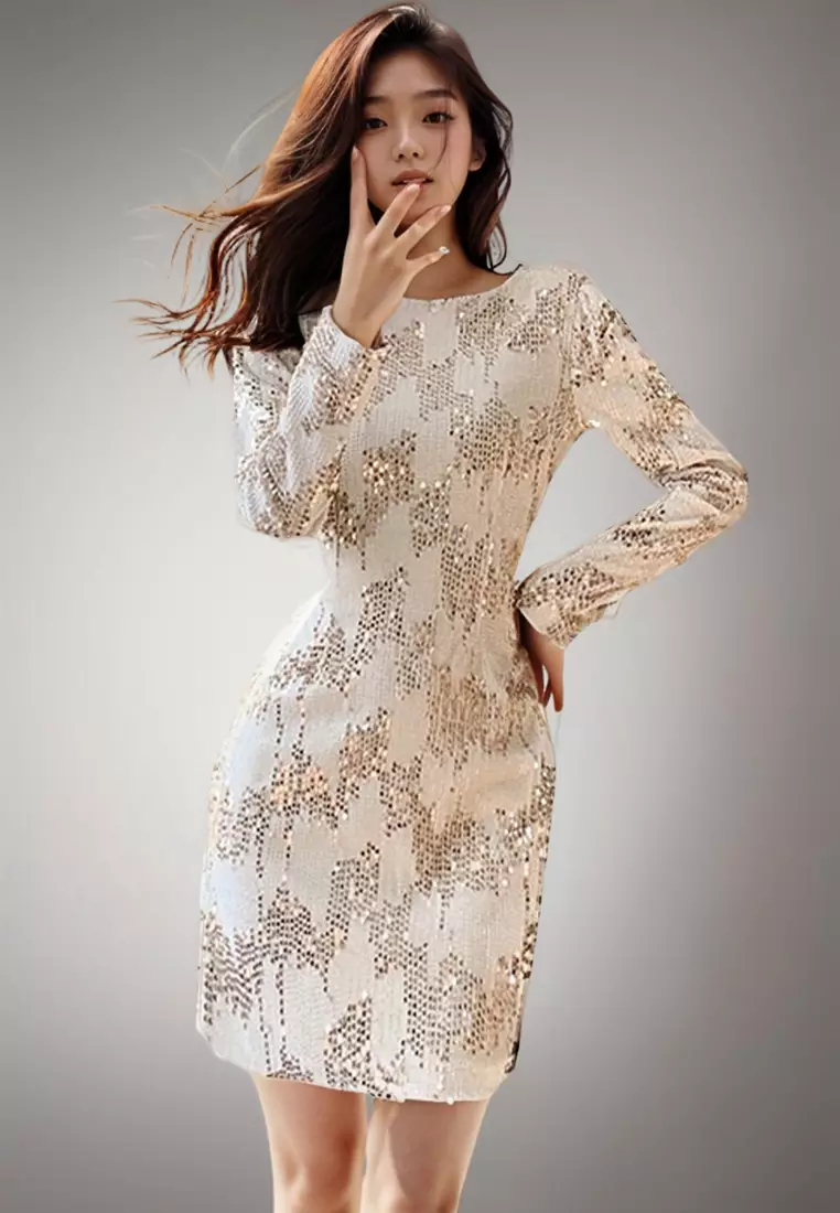 Sunnydaysweety Light and luxurious sequined high end hip hugging