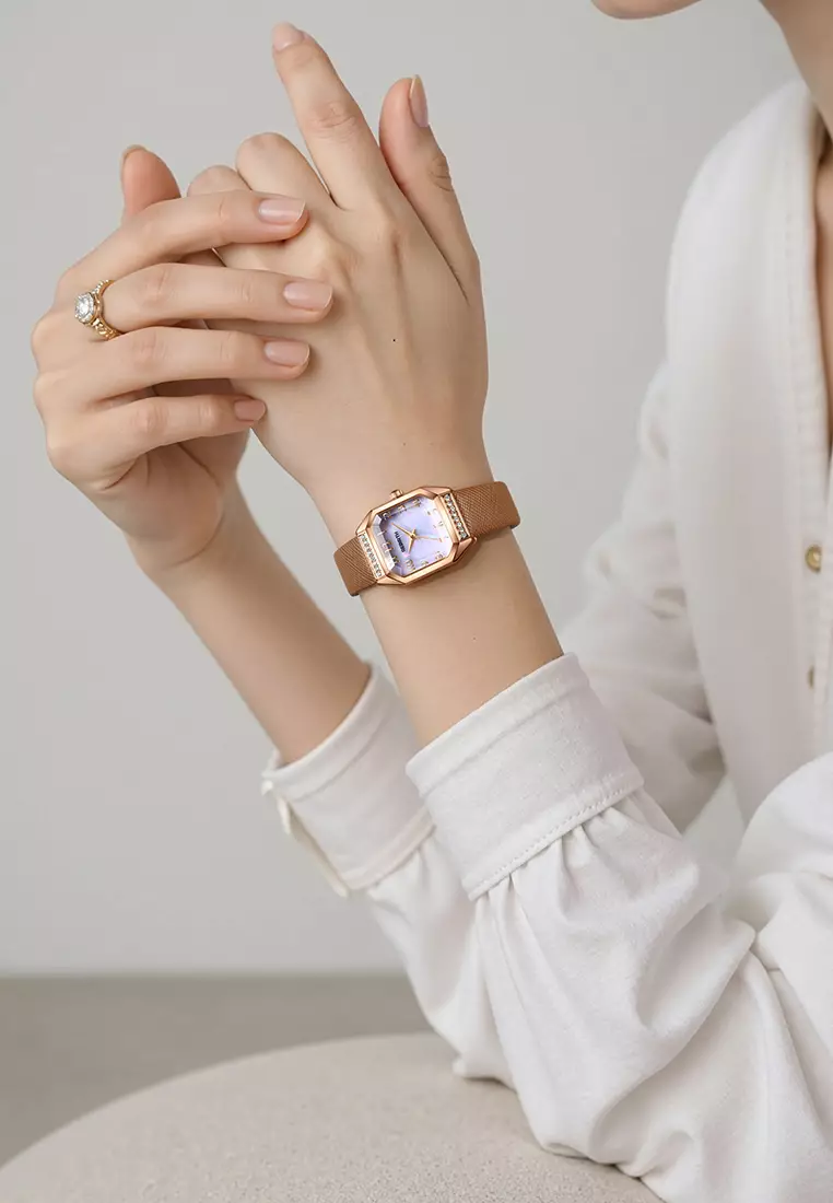 Jam Tangan Wanita Korea Fashion Anti Air Original Tali Kulit Jam Tangan Cewek brownwhite