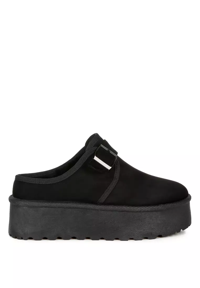 Discount on London Rag  shoes - SKU: Buckle Strap Fur Platform Classic Slip-On in Black