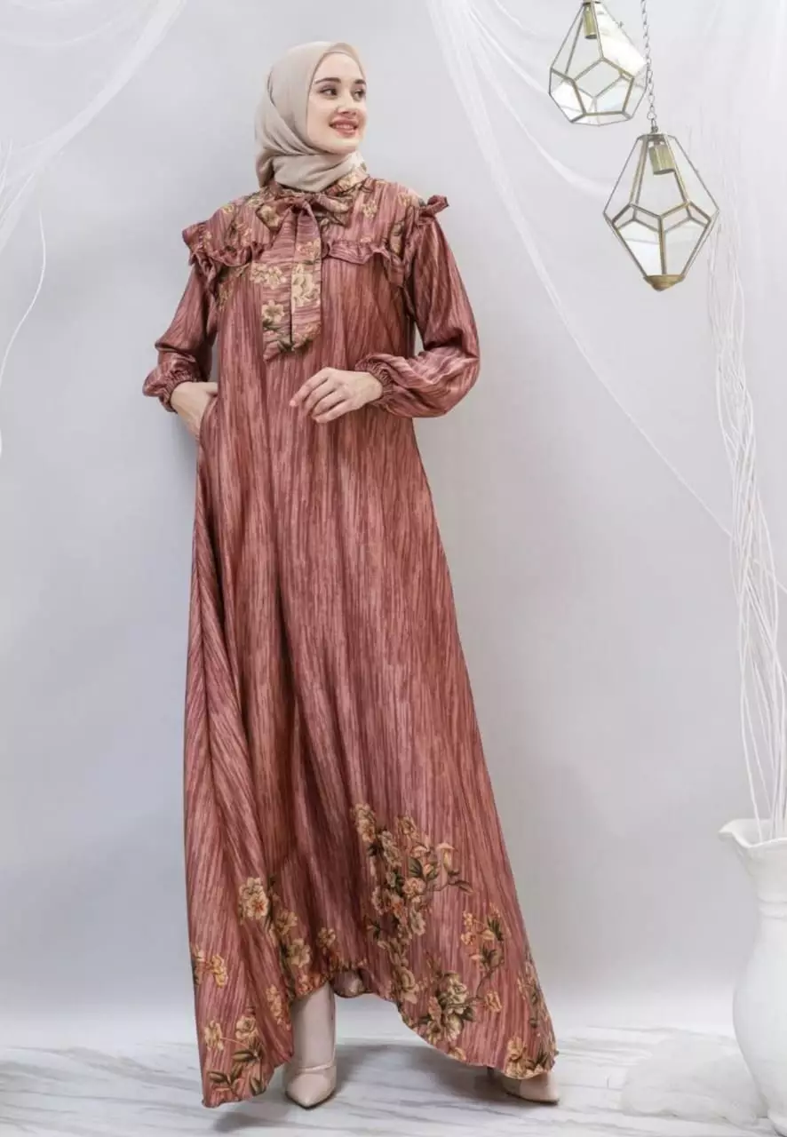 Ulva Coklat Tua Dress Party | Long Dress | Gamis Modern Premium MYA