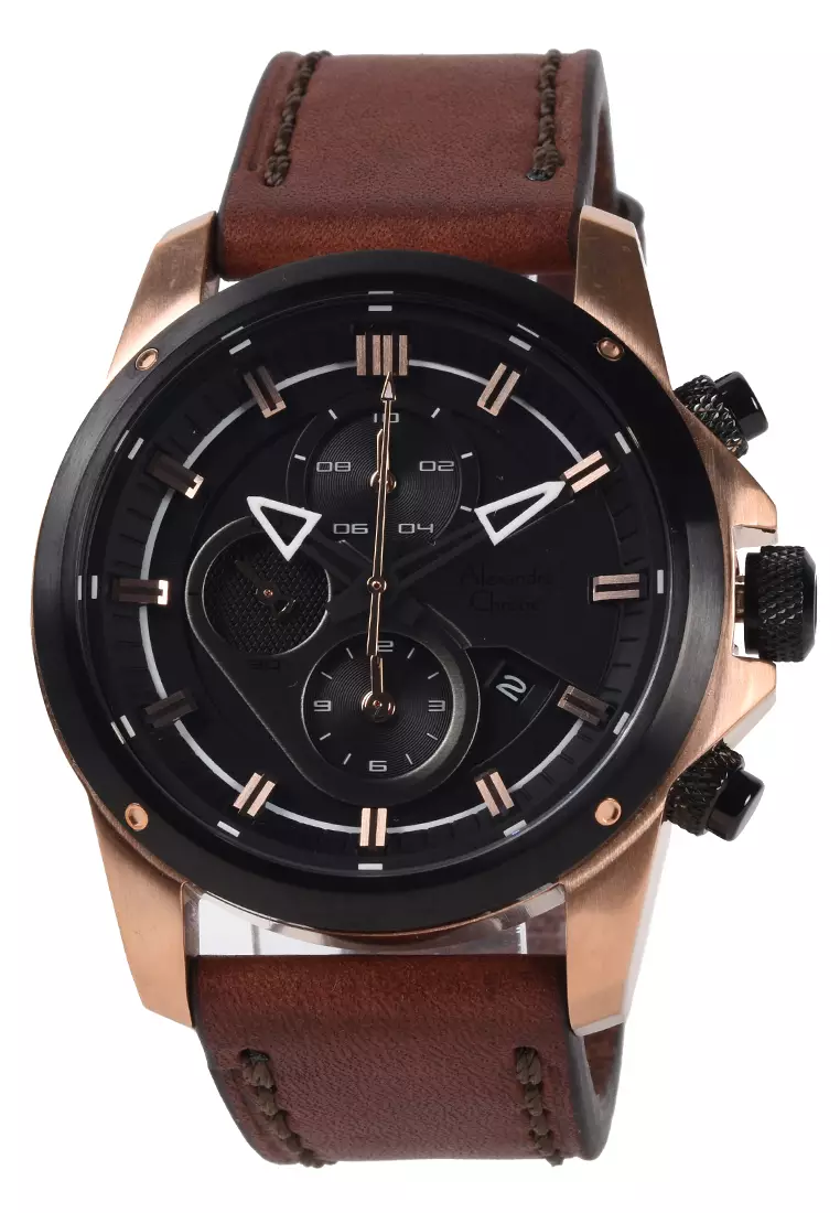Alexandre Christie 6593 MCLBRBA - Jam Tangan Pria - Rosegold - Brown Leather Strap