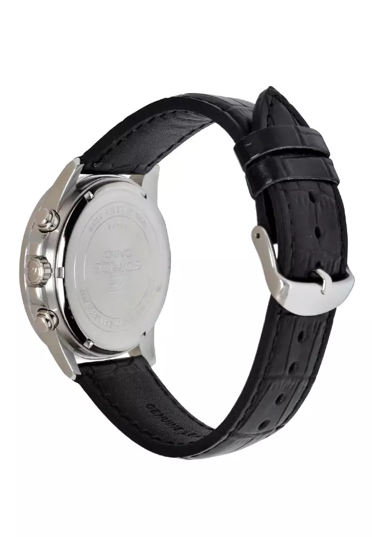 Casio EDIFICE Jam Tangan Pria - Black Silver - Leather Strap - EFR-526L-1AVUDF