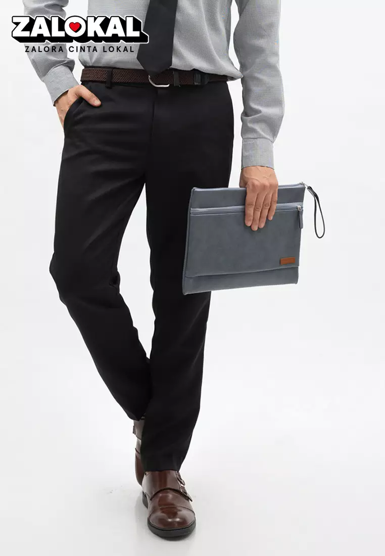 Houseofcuff Clutch Pria Tas Tangan Unisex Abu-Abu Model Double Zipper