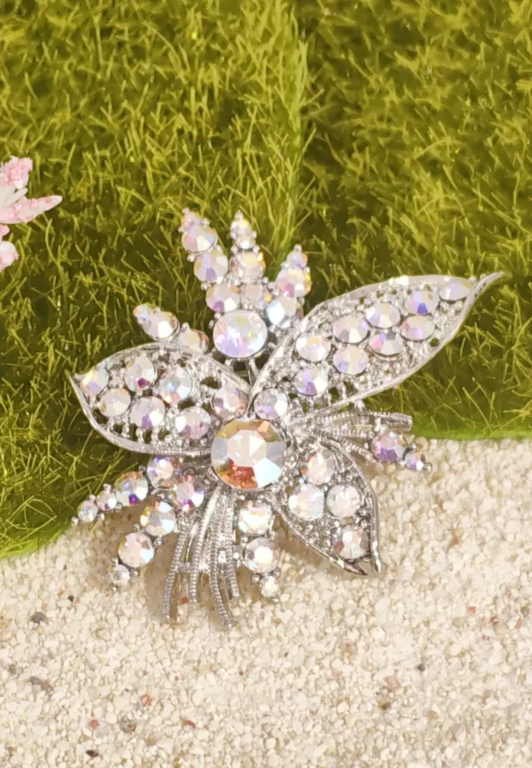 Leilani Oversized Flower Bouquet Aurore Boreale Austrian Crystal Rollover Clasp Brooch