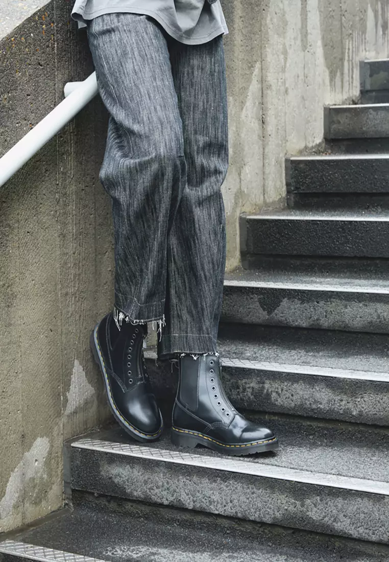 1460 Gusset Polished Smooth Leather Lace-Up Boots Black - Women