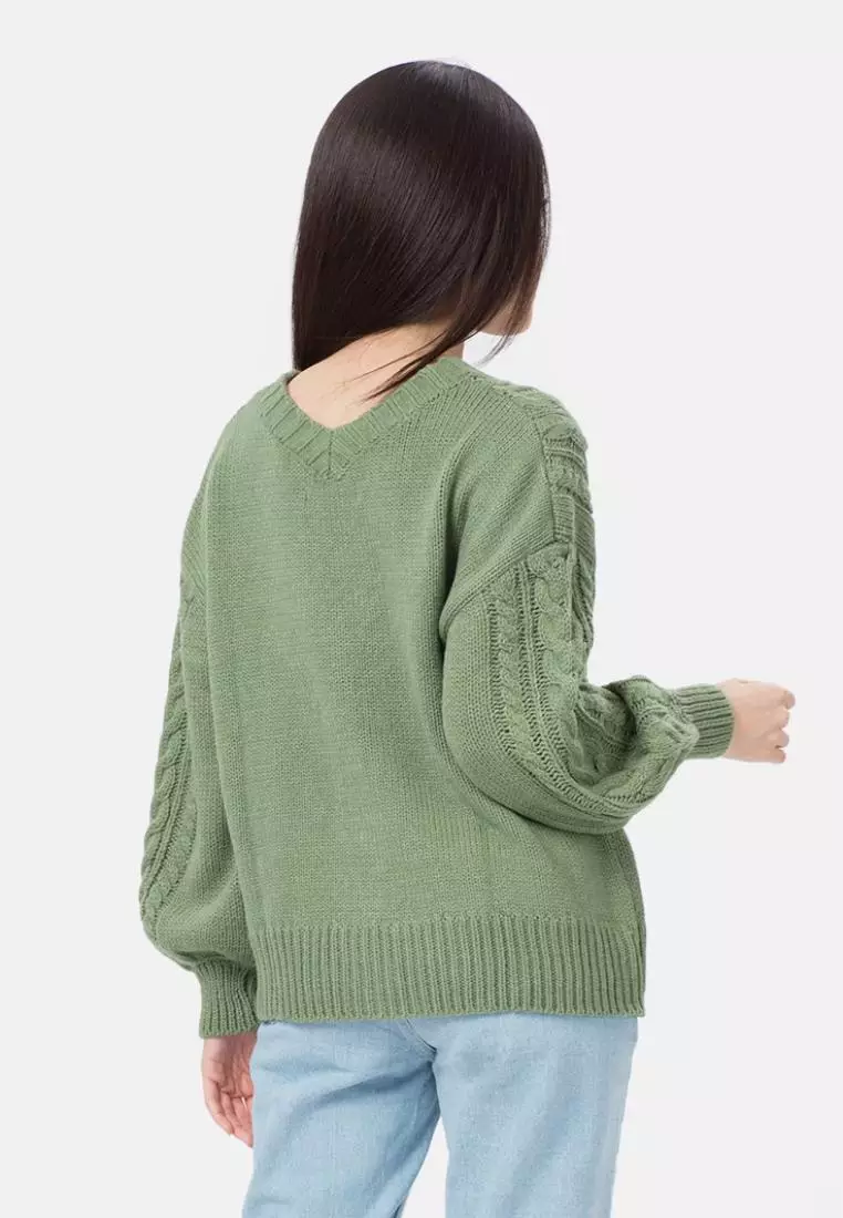 Cable Knit Cardigan in Green