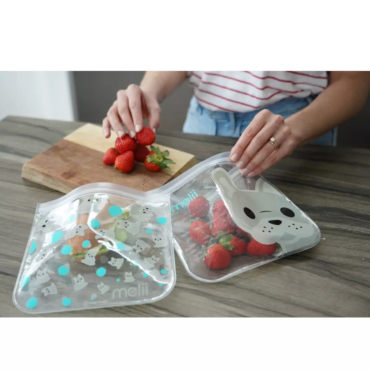 Melii Reusable Snack Bags 4Pcs - Panda/Bear  - Kantong Makanan Anak Klip Ziplock Premium