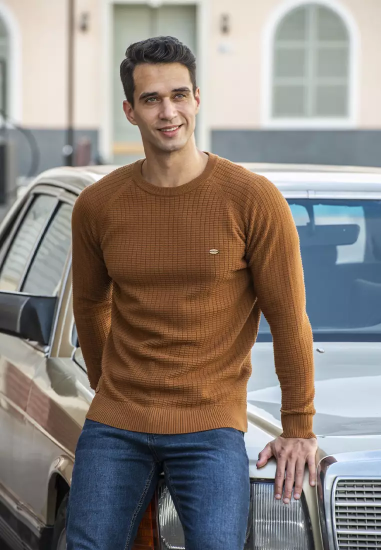 Cotton Check Knit Long Sleeve Sweater AX-SW68