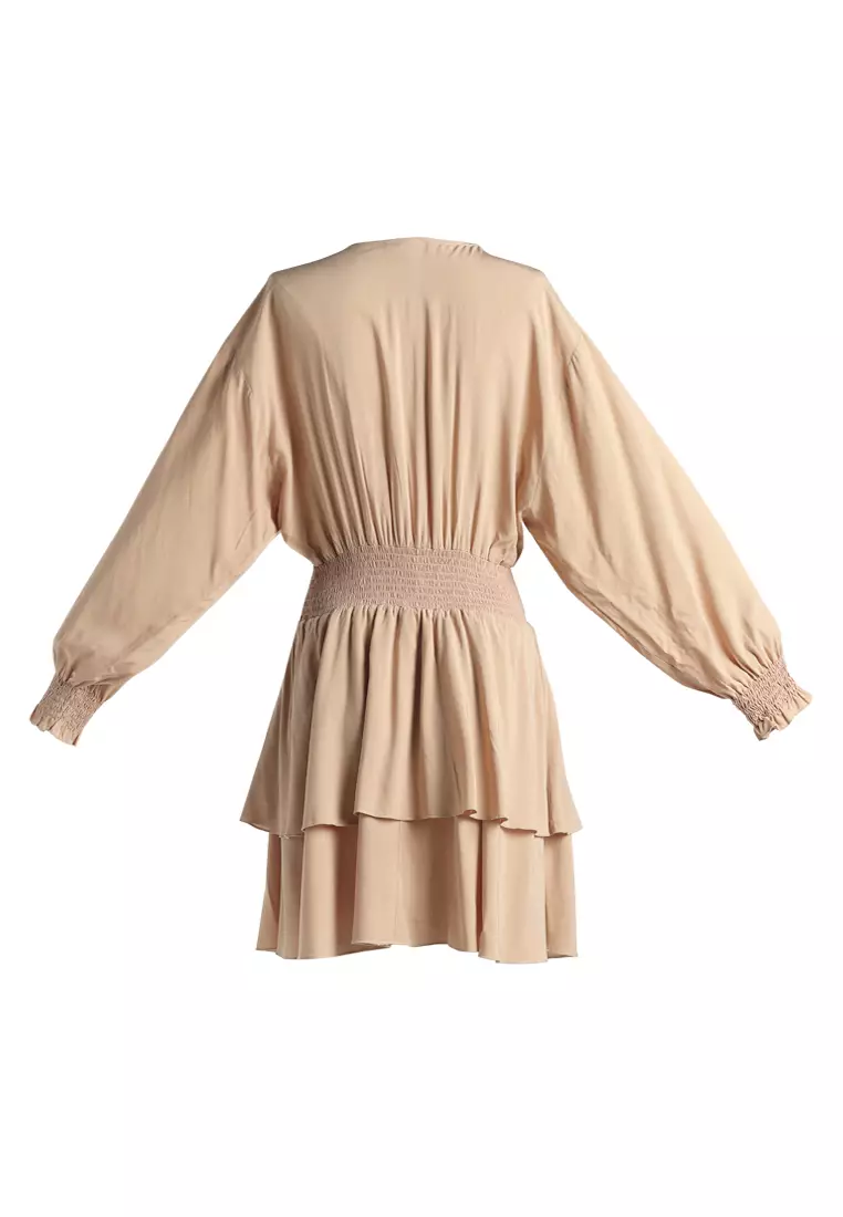 Beige Long Lantern Sleeves Dress