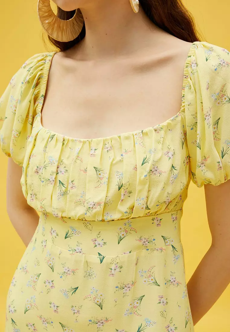 Viscose Puff Sleeves Mini Dress