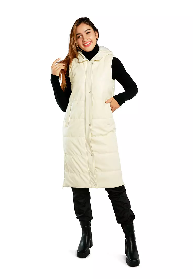 Oversized Quilted Puffer Sleeveless Jacket in Cream