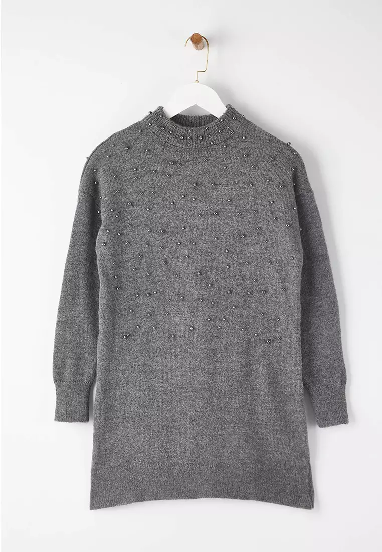 Metal Pearls Detailed Knitted Sweater