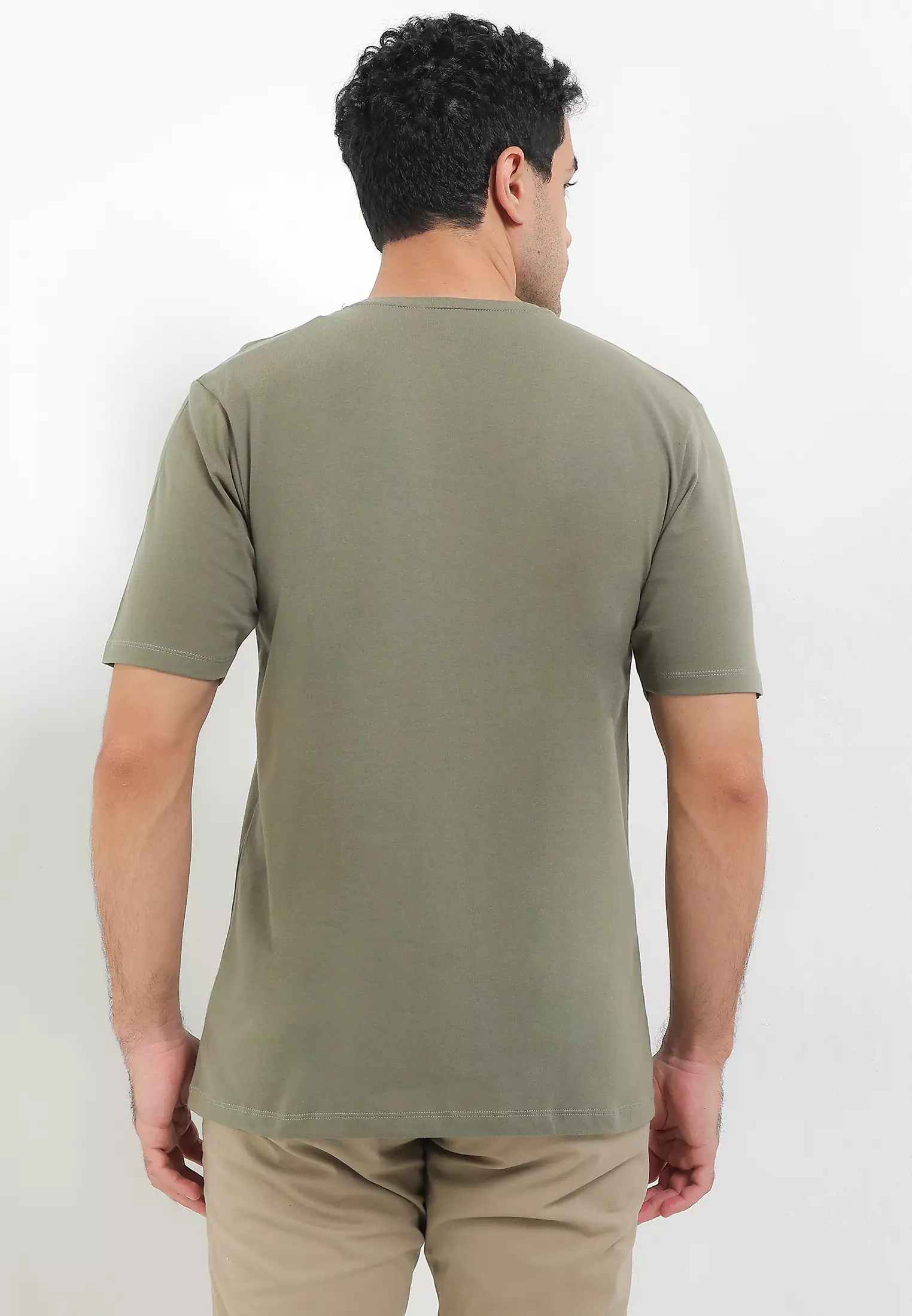 Cressida Henley Basic One Button Shirt Sage - J060G