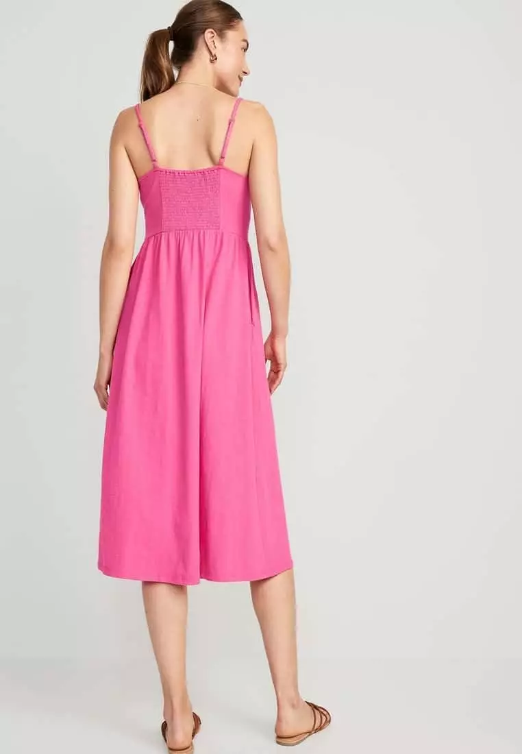 Fit & Flare Tie-Front Cami Midi Dress for Women